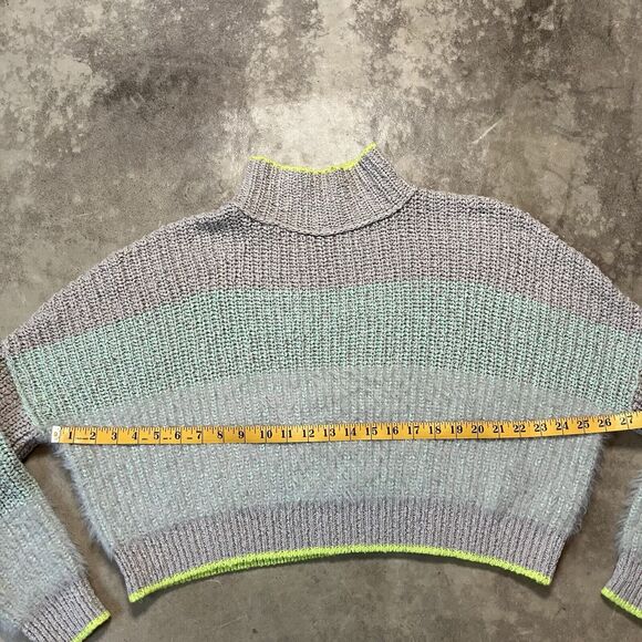 Free People Sweater Womens Sunbrite Mock Neck Mixed Media Texture Boxy River‎ - Picture 2 of 9